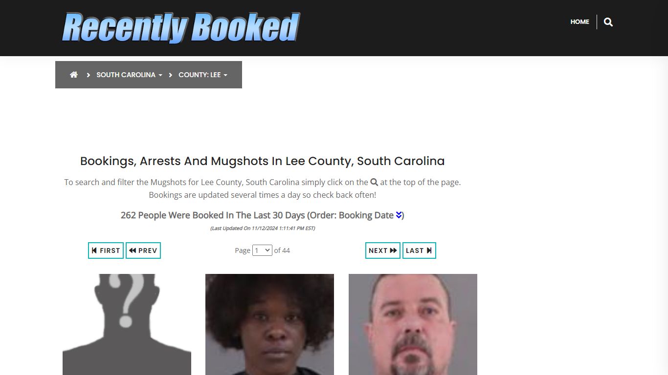 Bookings, Arrests and Mugshots in Lee County, South Carolina