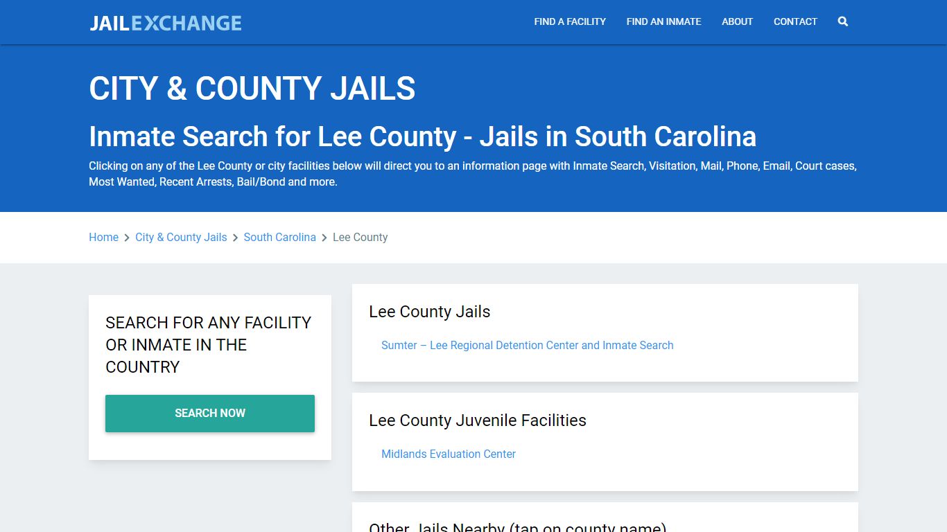 Inmate Search for Lee County | Jails in South Carolina - Jail Exchange