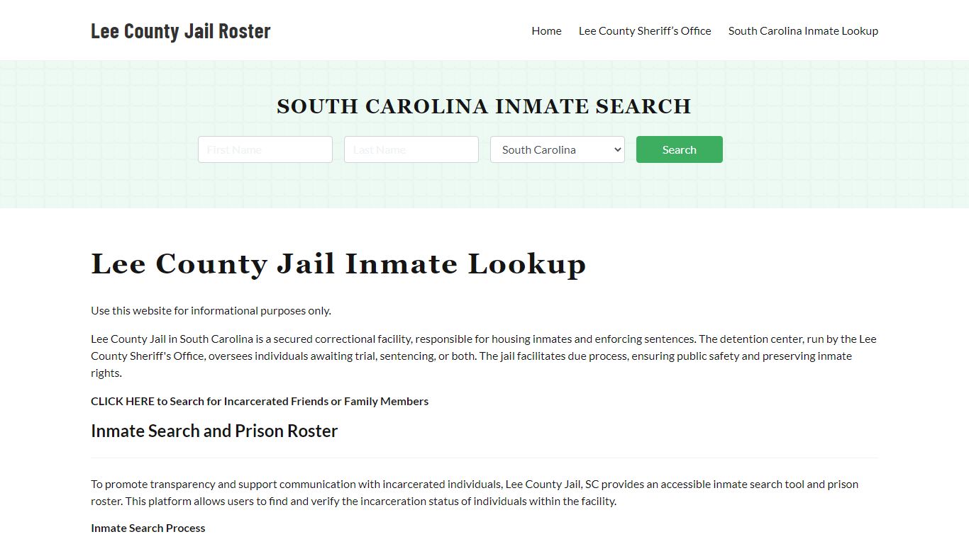 Lee County Jail Roster Lookup, SC, Inmate Search