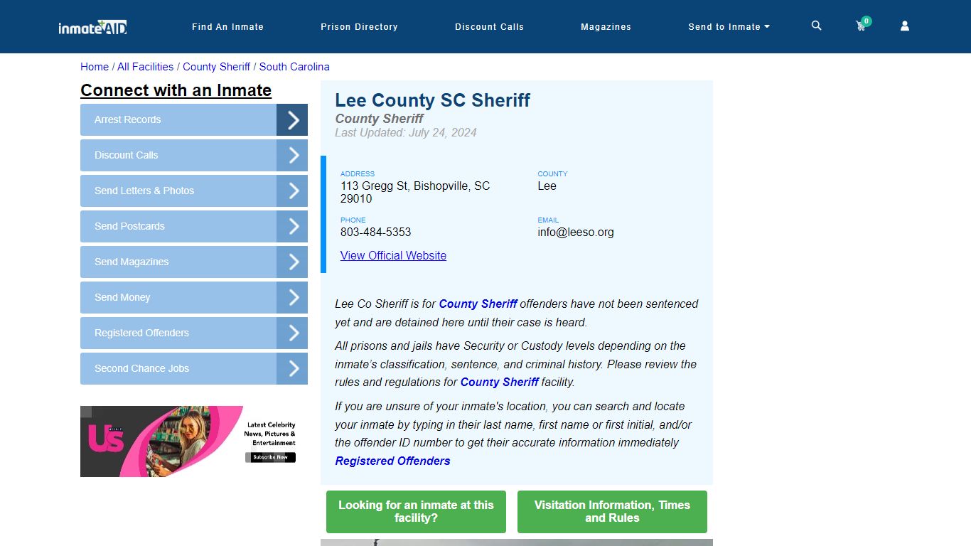 Lee County SC Sheriff & Arrest Search - InmateAid